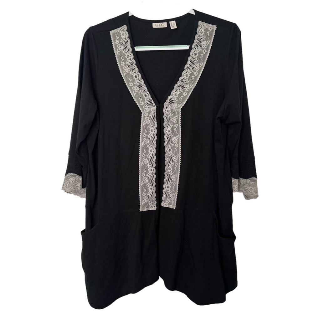 Logo by Lori Goldstein Black Modal Cardigan Lace Detail
